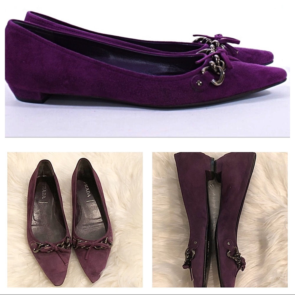 PRADA PLUM POINTED TOE SLIGHT HEEL FLATS
